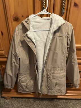 Beige Hooded Sherpa-Lined Jacket